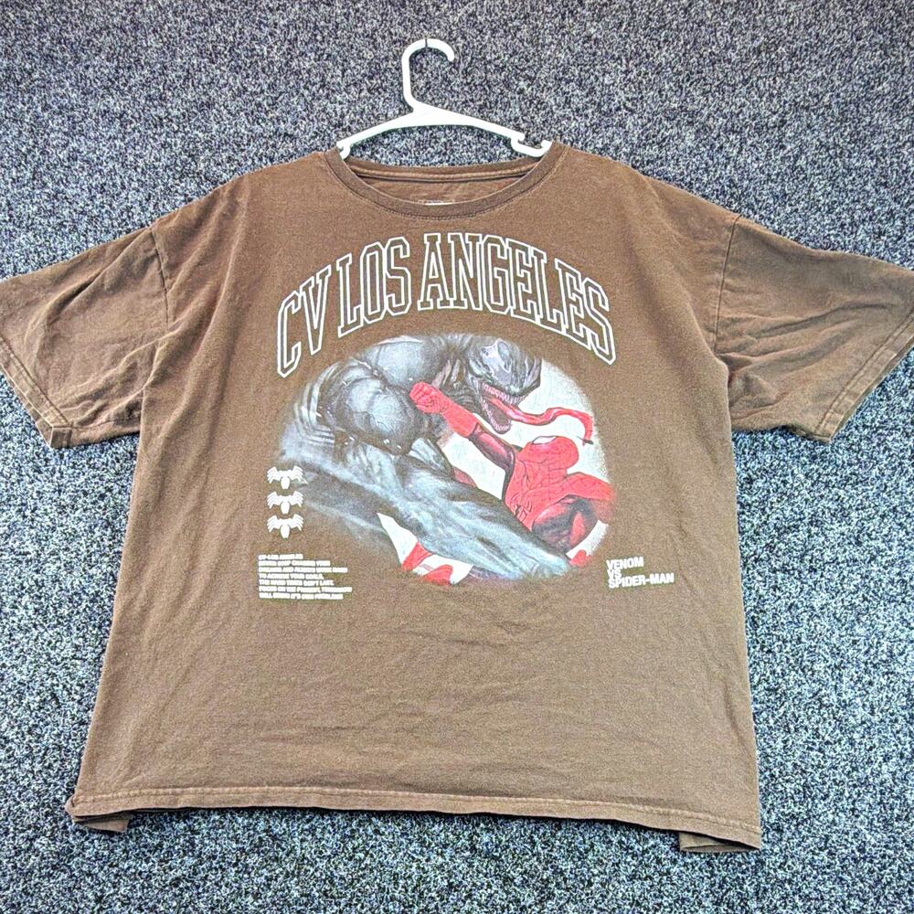 Marvel Venom vs Spider-Man Men's Brown Graphic Crew Neck T-Shirt 2XL
